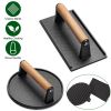 2Pcs Cast Iron Grill Press with Wooden Handle