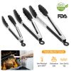 3Pcs Stainless Steel Kitchen Locking Tongs with Silicone Tips