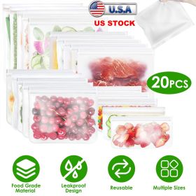 20 Pcs Reusable Food Storage Bags - BPA Free, Freezer Safe
