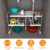 2 Tier Under Sink Organizer Retractable Kitchenware Rack- 55LBS Max Load