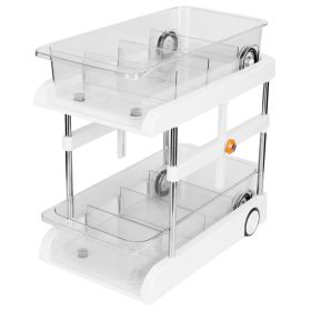 2-Tier Height Adjustable Cabinet Pantry Organizer With Flexible Wheels & Movable Dividers