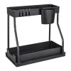 2 Pack 2-Tier Under Sink Organizer L-Shape Sliding Cabinet  Storage Shelves w/ 8 Removable Hooks