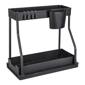2 Pack 2-Tier Under Sink Organizer L-Shape Sliding Cabinet  Storage Shelves w/ 8 Removable Hooks