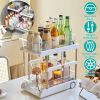 2-Tier Height Adjustable Cabinet Pantry Organizer With Flexible Wheels & Movable Dividers