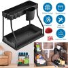 2 Pack 2-Tier Under Sink Organizer L-Shape Sliding Cabinet  Storage Shelves w/ 8 Removable Hooks