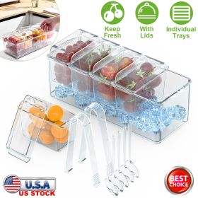 Ice Chilled Condiment Caddy Serving Tray with 5 Removable Containers