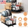 2-Tier Dish Drying Rack for Kitchen with Drainboard