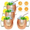 4Pcs Moscow Mule Mugs 18OZ Stainless Steel Copper Plating Cocktail Cup Set With Straws