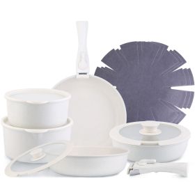 17Pcs Nonstick Cookware Set Induction Kitchen Pots And Pans Set With Detachable Handles