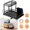 2-Tier Dish Drying Rack for Kitchen with Drainboard