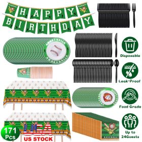 171 Pcs Baseball Themed Party Disposable Tableware & Decorations Set, Serves 24 Guests