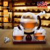 Whiskey Decanter Globe Set & 4Pcs 8.45OZ Etched World Whiskey Glasses