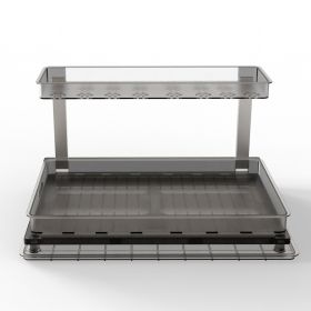 2-Tier Pull Out Under Sink Organizer With Sliding Drawer, Tray is L-Shaped