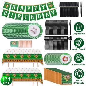 171 Pcs Baseball Themed Party Disposable Tableware & Decorations Set, Serves 24 Guests