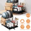 2-Tier Dish Drying Rack for Kitchen with Drainboard