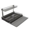 2-Tier Pull Out Under Sink Organizer With Sliding Drawer, Tray is L-Shaped