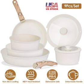 9Pcs Nonstick Cookware Set With Detachable Handles & Tempered Glass Lids