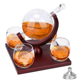 Whiskey Decanter Globe Set & 4Pcs 8.45OZ Etched World Whiskey Glasses