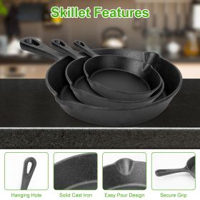3Pcs Pre-Seasoned Cast Iron Skillet Set