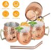 4Pcs Moscow Mule Mugs 18OZ Stainless Steel Copper Plating Cocktail Cup Set With Straws