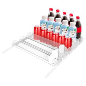 Drink Organizer for Fridge, Spring Loaded Dispenser, Width Adjustable, Holds up to 25 Cans or Bottles