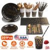 201 PCS Black Gold Disposable Birthday Party Set, Serves 25 Guests