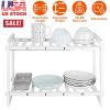 2-Tier Under Sink Retractable Kitchenware Space Saving Storage Shelf - 22LBS Max Load