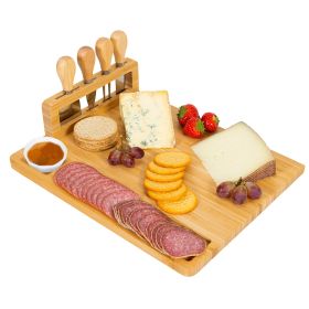 Bamboo Charcuterie Cheese Platter with Cutlery Set