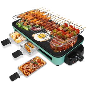1500W - 2 in 1 Electric Indoor Grill  with Removable Plate 5 Temperature Control 3 Small Trays Dishwasher Safe