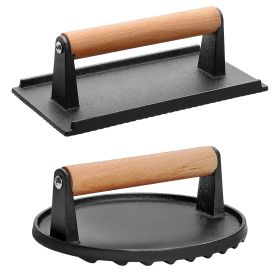 2Pcs Cast Iron Grill Press with Wooden Handle