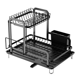2-Tier Dish Drying Rack for Kitchen with Drainboard