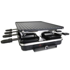 Raclette Desktop Non-Stick Reversible Electric Indoor Griddle with 8 pans