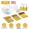 175 Pcs Disposable Gold Rim Dinnerware Set, Serves 25 Guests