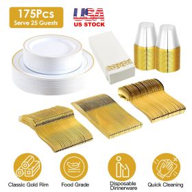 175 Pcs Disposable Gold Rim Dinnerware Set, Serves 25 Guests