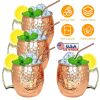 4Pcs Moscow Mule Mugs 18OZ Stainless Steel Copper Plating Cocktail Cup Set With Straws