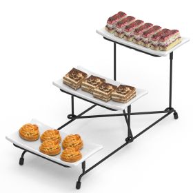 3-Tier Plastic Serving Tray with 3 Rectangular Platters, Metal Stand