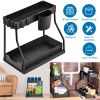 2 Pack 2-Tier Under Sink Organizer L-Shape Sliding Cabinet  Storage Shelves w/ 8 Removable Hooks