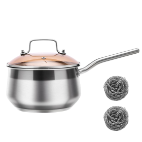 WANGYUANJI 2.85QT Non-Stick Stainless Steel Saucepan With Lid, Small Soup Pot For All Stoves, Oven Save