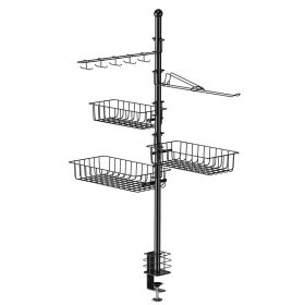 Vertical Standing Caddy With Paper Towel Holder, Hooks & Baskets Accessories Storage Rack