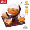 Whiskey Decanter Globe Set & 4Pcs 8.45OZ Etched World Whiskey Glasses