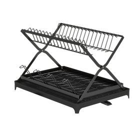 2 Tier Dish Drying Rack with Cup Holder, Foldable