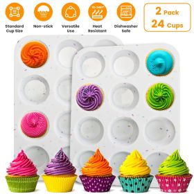 2 Pack - 12 Cups Nonstick Silicone Muffin Pans