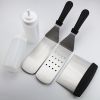Stainless Steel Tool Set Ergonomic Handle - 2 Perforated Flat Spatula, Turner, Scraper, 2 Squirt Bottles