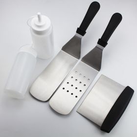 Stainless Steel Tool Set Ergonomic Handle - 2 Perforated Flat Spatula, Turner, Scraper, 2 Squirt Bottles