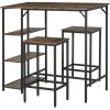 3-Piece Dining Set -Bar Table and Stools with Storage Shelf