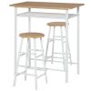 3-Piece White Oak Bar Table & 2 Metal Stools Set