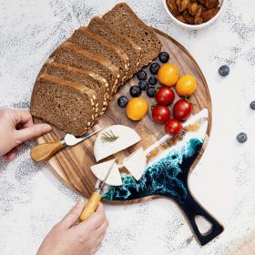 Round Acacia Wood & Resin Charcuterie Board with Handle
