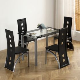 5 Pieces Dining Table Set for 4, Room Tempered Glass, Black