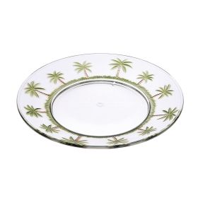 Set of 4 - 9" Acrylic Dinner Plates with Palm Tree Design, Crystal Clear, Reusable