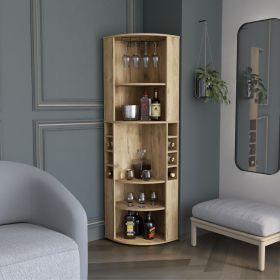 Oban Corner Bar Cabinet with 5 Shelves, 8 Bottle Cubbies